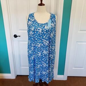 Draper James Women Plus Blue Floral Sleeveless Dress Super Soft Stretch XXL XXXL